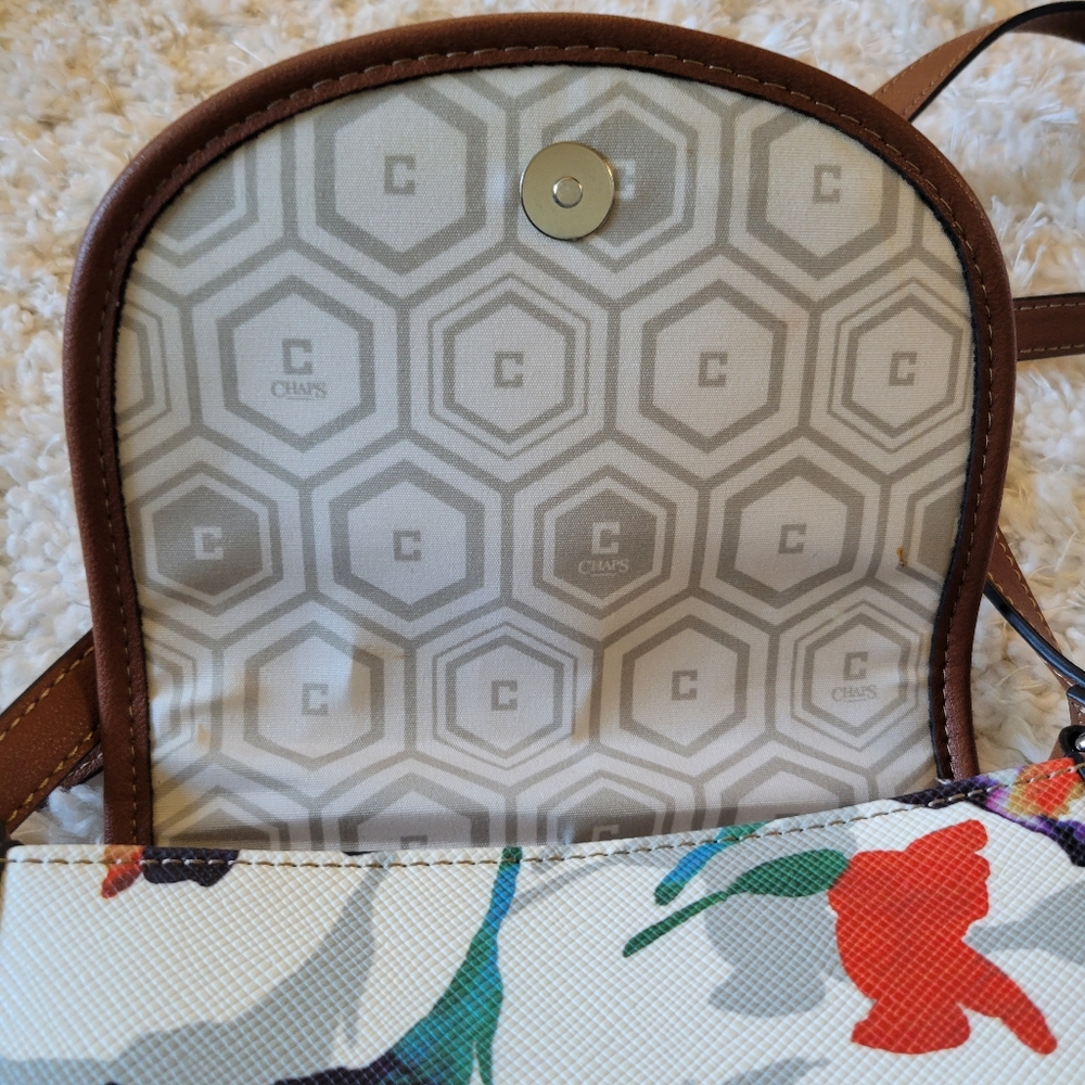 Chaps Watercolor Floral Crossbody Bag Purse Faux Leather Flap Snap - Picture 7 of 12